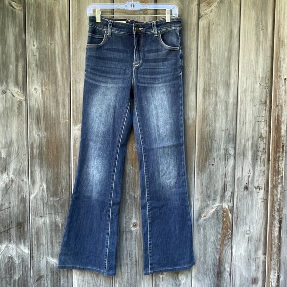 Pilcro Lace‑Up High Rise Flare Jeans Medium Wash Size 28 — 70s Boho Chic Anthro - Picture 2 of 16